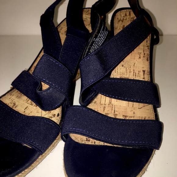 Deep Blue elastic strap wedges - Picture 1 of 4